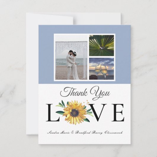 フォトコラージュひまわりダスティブルー結婚ズ3 サンキューカード (正面)