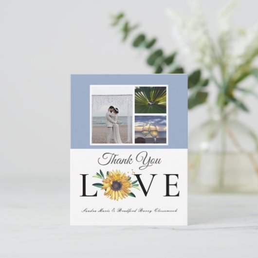 フォトコラージュひまわりダスティブルー結婚ズ3 サンキューカード (スタンド正面)
