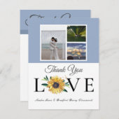 フォトコラージュひまわりダスティブルー結婚ズ3 サンキューカード (正面/裏面)