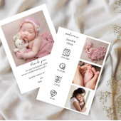 フォトコラージュを使用したミニマルな誕生のお知らせ 招待状