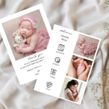フォトコラージュを使用したミニマルな誕生のお知らせ