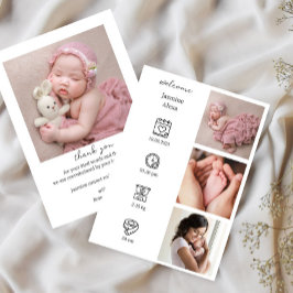フォトコラージュを使用したミニマルな誕生のお知らせ 招待状