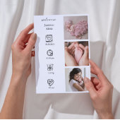 フォトコラージュを使用したミニマルな誕生のお知らせ 招待状