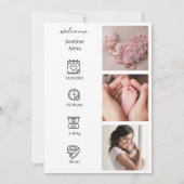 フォトコラージュを使用したミニマルな誕生のお知らせ 招待状 (正面)