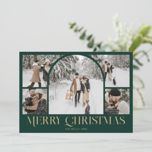 フォトコラージュアーチメリークリスマスヴィンテージ シーズンカード (スタンド正面)