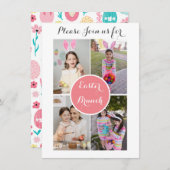 フォトコラージュイースターエッグバニーピンクのイースターブランチ 招待状 (正面/裏面)