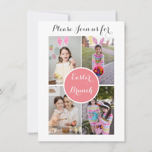 フォトコラージュイースターエッグバニーピンクのイースターブランチ 招待状 (正面)