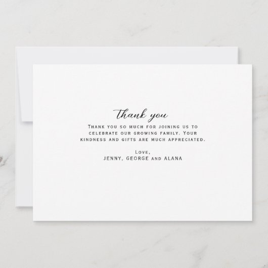 フォトコラージュエレガントありがとう赤ちゃんシャワー サンキューカード (裏面)