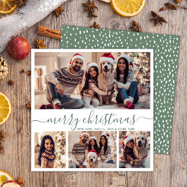 フォトコラージュエレガントグリーンスクリプト雪のクリスマス シーズンカード