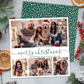 フォトコラージュエレガントグリーンスクリプト雪のクリスマス シーズンカード