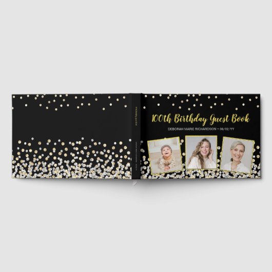 フォトコラージュエレガントシルバー金ゴールド100誕生日 ゲストブック (全面)