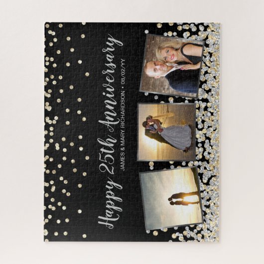 フォトコラージュエレガントシルバー金ゴールド25周年記念 ジグソーパズル (縦)