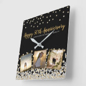 フォトコラージュエレガントシルバー金ゴールド50周年記念 スクエア壁時計 (傾斜)