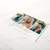 フォトコラージュエレガントスクリプト卒業パーティー金ゴールド 箔招待状 (回転した状態)