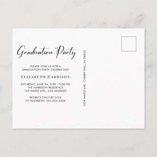 フォトコラージュエレガントブラック卒業パーティー インビテーションポストカード (裏面)