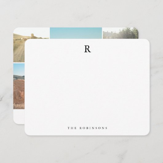 フォトコラージュエレガントミニマル家族モノグラム ノートカード (正面/裏面)