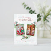 フォトコラージュエレガントメリークリスマスタイポグラフィ シーズンポストカード (スタンド正面)