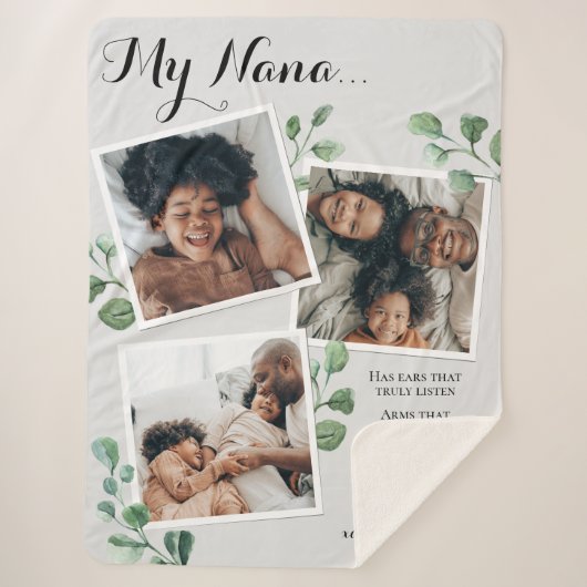 フォトコラージュエレガント引用文おばあちゃん孫 シェルパブランケット (正面)