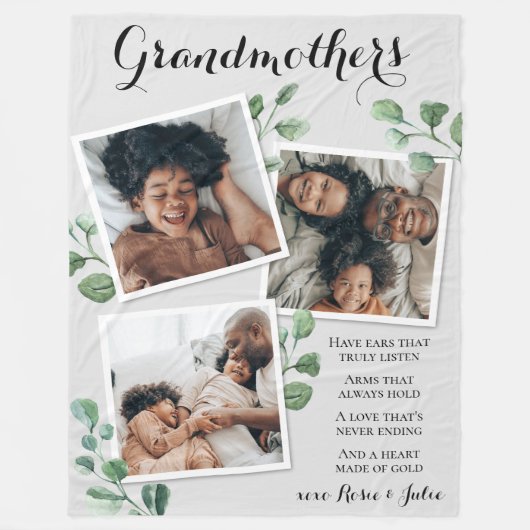 フォトコラージュエレガント引用文おばあちゃん孫 フリースブランケット (正面)