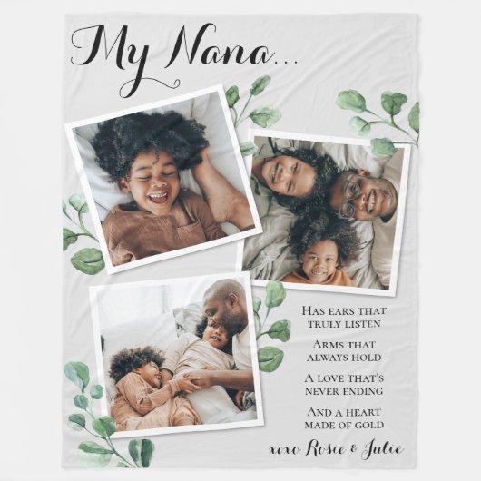 フォトコラージュエレガント引用文おばあちゃん孫 フリースブランケット (正面)