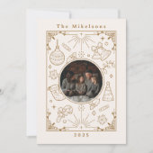 フォトコラージュエレガント金ゴールドラインアートクリスマス シーズンカード (正面)