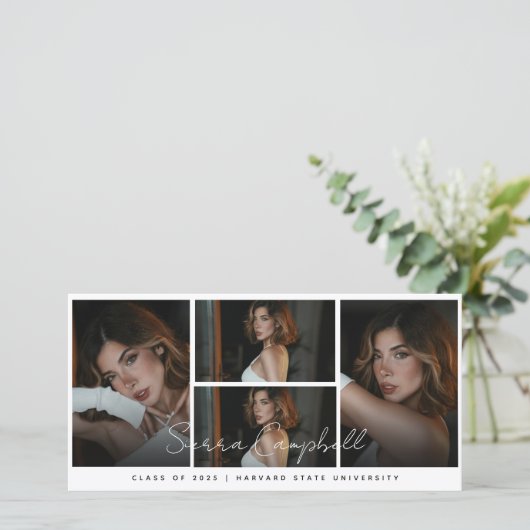 フォトコラージュオーバーレイミニ卒業発表 案内状 (スタンド正面)