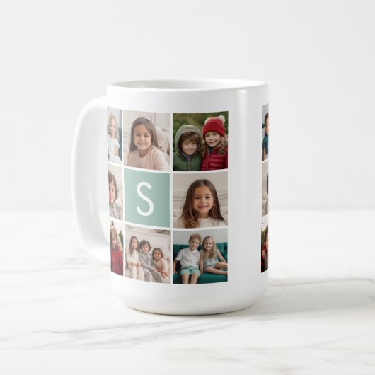 フォトコラージュカスタムモノグラムミントグリーン コーヒーマグカップ (正面左)