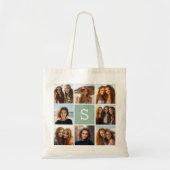 フォトコラージュカスタムモノグラムミントグリーン トートバッグ (正面)