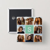 フォトコラージュカスタムモノグラムミントグリーン 缶バッジ (正面&裏面)