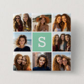 フォトコラージュカスタムモノグラムミントグリーン 缶バッジ (正面)