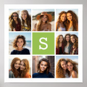 フォトコラージュカスタムモノグラム – ライムグリーン ポスター (正面)