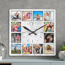 フォトコラージュカスタム大理石を作成エレガントする スクエア壁時計