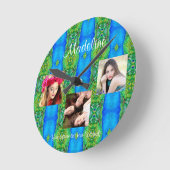 フォトコラージュカスタム文字テンプレート孔雀テーマ ラウンド壁時計 (傾斜)