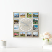 フォトコラージュカスタム自然の素朴作成 スクエア壁時計 (ホーム)