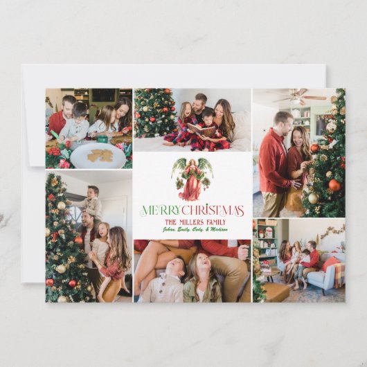 フォトコラージュクリスマスエンジェルファンシータイポグラフィ 招待状 (正面)