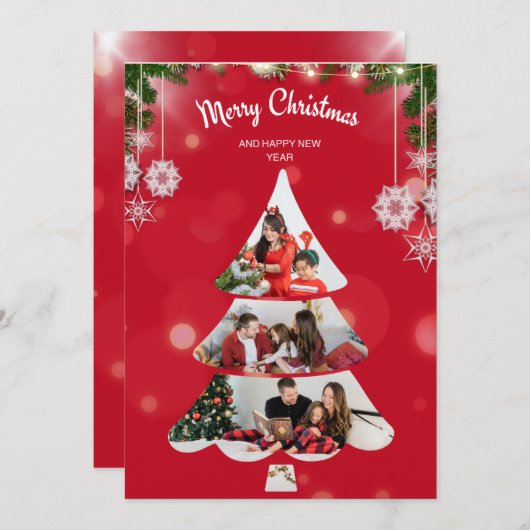 フォトコラージュクリスマスツリーホリデイ招待状 招待状 (正面/裏面)