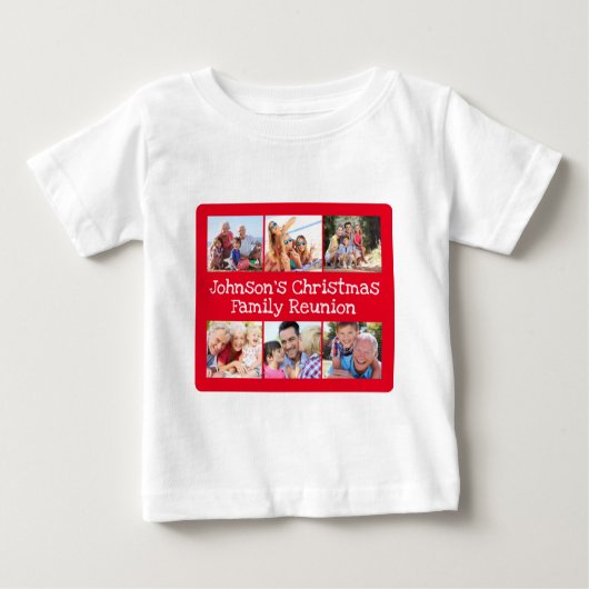 フォトコラージュクリスマスファミリー懇親会ベビー ベビーTシャツ (正面)