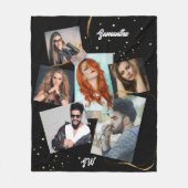 フォトコラージュグリッター金ゴールド6フォト名イニシャル フリースブランケット (正面)