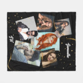 フォトコラージュグリッター金ゴールド6フォト名イニシャル フリースブランケット (正面(横))