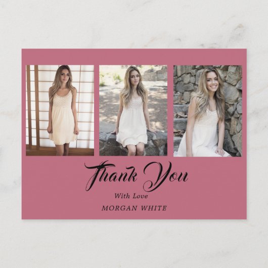 フォトコラージュシンプルピンク卒業ありがとう 案内ポストカード (裏面)