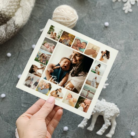 フォトコラージュシンプルフレームファミリサンキューカード サンキューカード