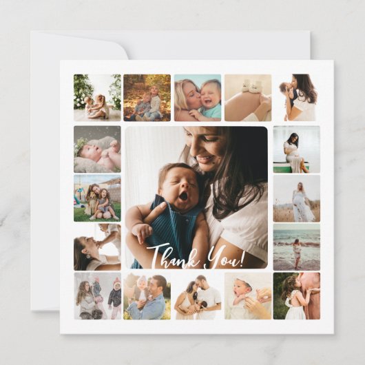 フォトコラージュシンプルフレームファミリサンキューカード サンキューカード (正面)