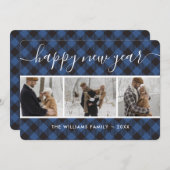 フォトコラージュシンプルブルーハッピーニューイヤーカード シーズンカード (正面/裏面)