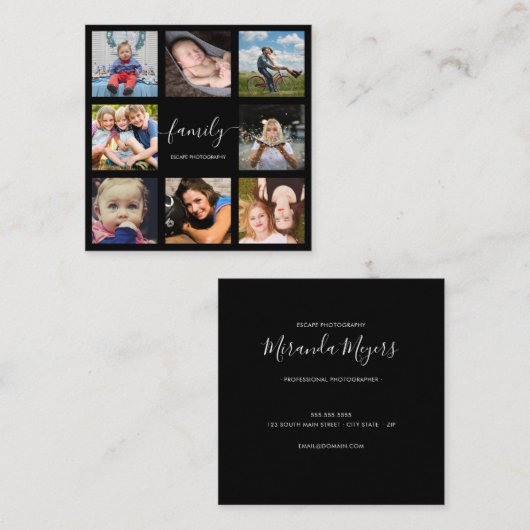 フォトコラージュスクリプトプロフェッショナル写真家 スクエア名刺 (正面/裏面)
