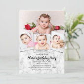 フォトコラージュスタイリッシュ大理石バースデーパーティー 招待状 (スタンド正面)
