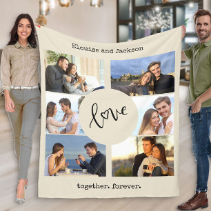 フォトコラージュタイプライターカスタム文字ニュートラルベージュ フリースブランケット