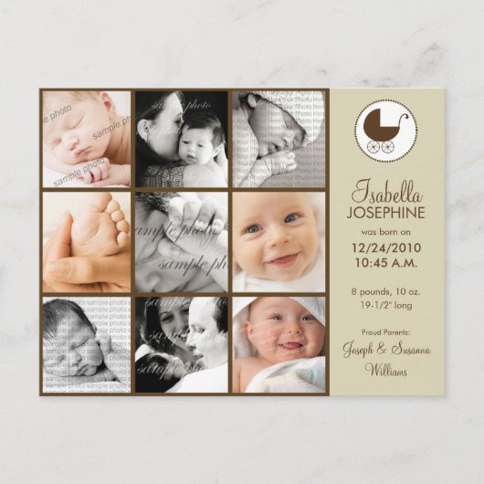 フォトコラージュタウペベビー誕生のお知らせ 案内ポストカード (正面)