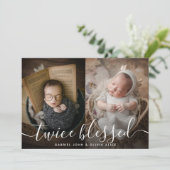 フォトコラージュツーオーバーレイ賛美ツイン誕生 案内状 (スタンド正面)