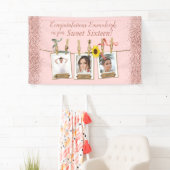 フォトコラージュバラ金ゴールドグリッタースウィート16誕生日 横断幕 (インサイチュ)