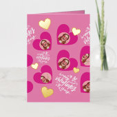 フォトコラージュバレンタインデー熱いピンクハート 箔グリーティングカード (正面)